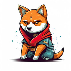 Cute war lord shiba inu dog, generative AI illustration, clip art, cartoon style