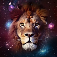 Lion, Lion in space, Colored lion, stars, lion in the stars