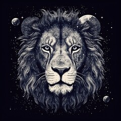 Black and white lion, Lion in space, Lion king, stars, lion in the stars, lion in the galaxy