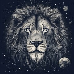 Black and white lion, Lion in space, Lion king, stars, lion in the stars, lion in the galaxy