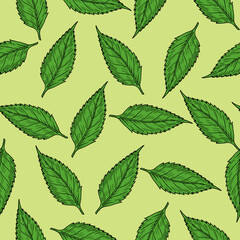 Seamless Background of leaves on green background