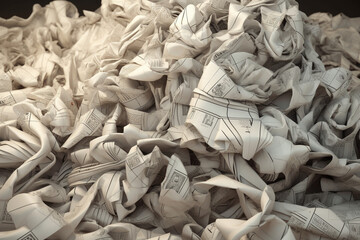 A pile of crumpled paper money, representing financial insecurity and the effects of inflation. 3D Rendering.