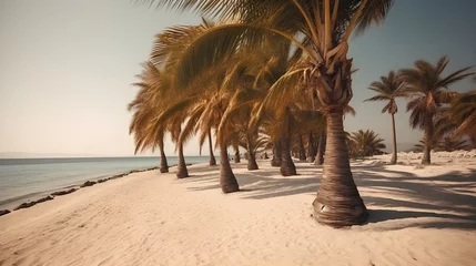 Tuinposter Palmy Trees Serenade a Sandy Beach, Inviting You to Surrender to the Coastal Melody © Ranya Art Studio