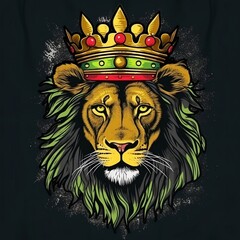 Lion with the colors of reggae, Lion with crown, Lion king, lion king, colorful lion