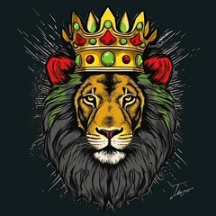 Lion with the colors of reggae, Lion with crown, Lion king, lion king, colorful lion