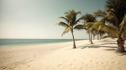 Fototapeta na wymiar Palmy Trees and a Sandy Beach Offer a Rejuvenating Getaway