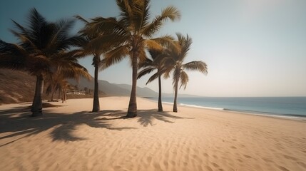 Fototapeta na wymiar Palmy Trees and a Sandy Beach for a Secret Retreat