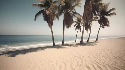 Gordijnen Palmy Trees Enhance the Beauty of a Sandy Beach © Ranya Art Studio