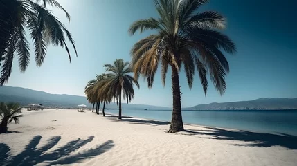 Rolgordijnen Palmy Trees Create an Exotic Setting on a Sandy Beach, Where Dreams Become Reality © Ranya Art Studio
