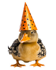 Duck with party hat isolated on a transparant background, clipart for printing and presentations