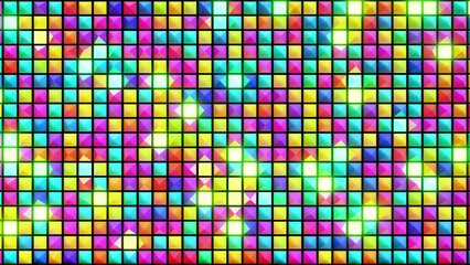 Fototapeta premium 3d render. Abstract festive background with multi-colored pyramids on a plane flashing neon light randomly.