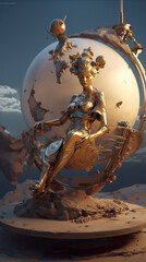 A statue of a woman sitting on top of a globe. Generative AI.
