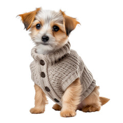 Cute puppy wearing a woolen sweather isolated on a transparant background, clipart for printing and presentations