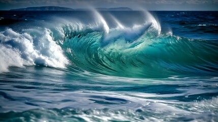 Majestic reverie, enchanting ocean waves, ethereal clouds, and pristine foam