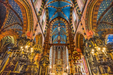 Fototapeta na wymiar Crucifix Altar Ceiling St Mary's Basilica Church Krakow Poland