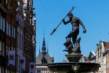 Fototapeta premium Gdansk, Poland. The Neptune Fountain on the Long Market 