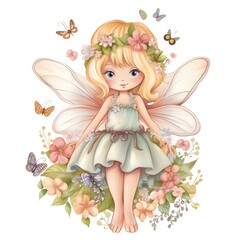 Whimsical winged delight, charming clipart of colorful fairies with whimsical wings and delightful flower adornments
