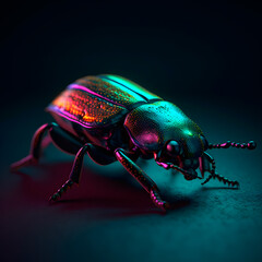 colorful beetle on dark background