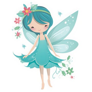 Magical meadow whimsy, delightful clipart of colorful fairies with vibrant wings and whimsical meadow flowers