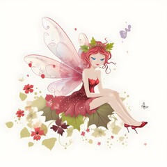 Fototapeta premium Playful winged whispers, colorful illustration of cute fairies with playful wings and whispers of delight