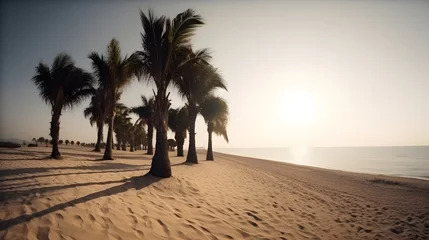 Gordijnen Palmy Trees and a Sandy Beach Open the Doors to Paradise © Ranya Art Studio