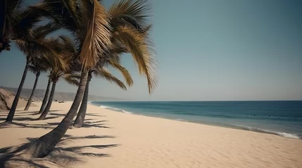 Fotobehang Palmy Trees and a Sandy Beach Transport You to a Tropical Paradise © Ranya Art Studio