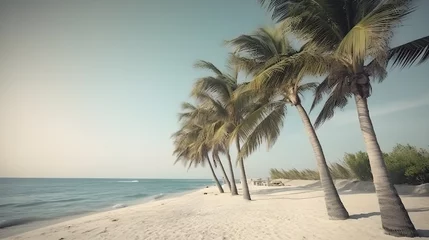 Fototapeten Palmy Trees Stand Tranquil on a Sandy Beach, Creating a Serene Atmosphere © Ranya Art Studio