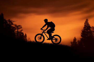 Obraz premium A man flying through the air while riding a bike. AI generative