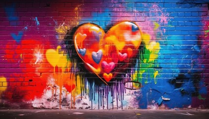 Colorful heart-shaped graffiti adorns the wall, a burst of love and artistry