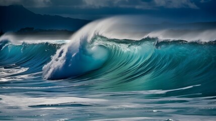 Coastal tranquility, mesmerizing ocean waves, dreamy clouds, and captivating foam