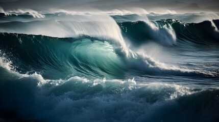 Azure illusions, breathtaking ocean waves, dreamy clouds, and serene foam - obrazy, fototapety, plakaty
