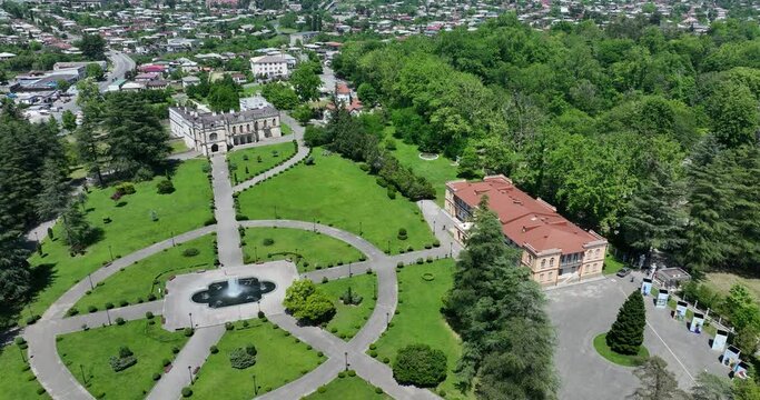 Aerial view of Dadiani Palace in the center of Zugdidi city. Georgia