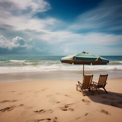 Beachfront haven, sandy beach, majestic clouds, and glistening sea