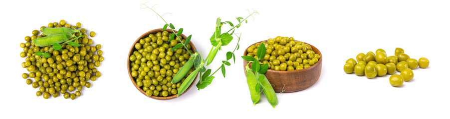 Canned Green Peas Isolated, Sweet Pea Pile, Cooked Legume, Protein Source, Healthy Vegan Food