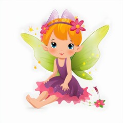 Enchanted meadow delight, adorable illustration of colorful fairies with cute wings and floral splendor