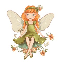 Fairy wings and blooms, adorable illustration of colorful fairies with cute wings and floral splendor