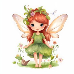 Whimsical fairy whispers, colorful clipart of a cute fairy with playful wings and flower accents