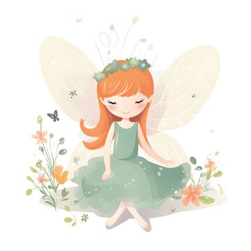 Floral fantasy whimsy, vibrant illustration of cute fairies with colorful wings and whimsical flower adornments