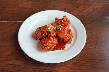 Korean fried chicken, selective focus
