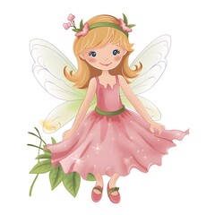 Fototapeta na wymiar Whimsical garden haven, charming clipart of colorful fairies with whimsical wings and haven of garden flowers