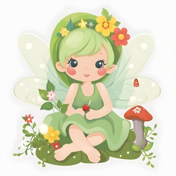 Enchanted petal whispers, vibrant clipart of cute fairies with enchanted wings and whispers of petal delights