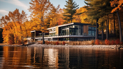 Fototapeta premium Modern metal color building made from shipping house containers. Ai generative