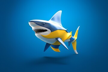 Obraz na płótnie Canvas Cartoon image of a shark on a blue background isolated AI Generative AI
