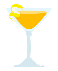 Between the Sheets with lemon curl. Classic alcohol cocktail in the bar glass.