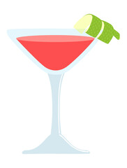 Cosmopolitan with lime curl. Classic alcohol cocktail in the bar glass.