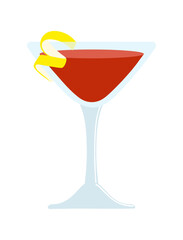 Hanky Panky with lemon curl. Classic alcohol cocktail in the bar glass.