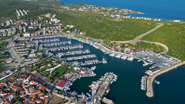 Drone view of Seferihisar Teos Marina
