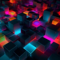 Overlapping Neon Squares Abstract Wallpaper