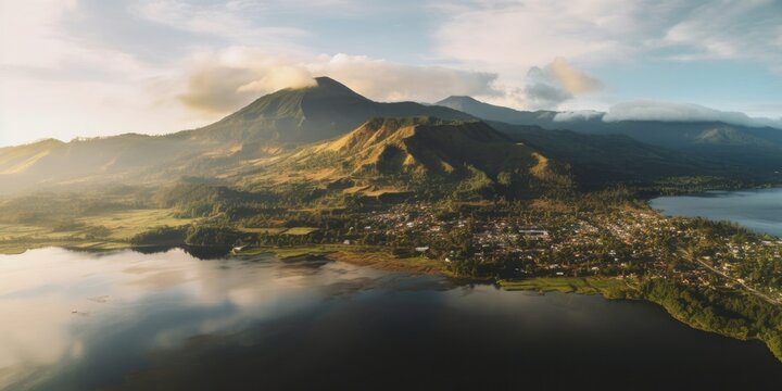 Mount Batur: An active volcano, Mount Batur offers breathtaking views of the surrounding caldera and Lake Batur  Generative AI Digital Illustration Part#140623 