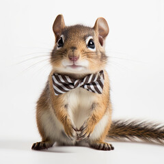 Adorable Cute Baby Chipmunk Animal in a Bow Tie Close Up Portrait Generative AI on White Background